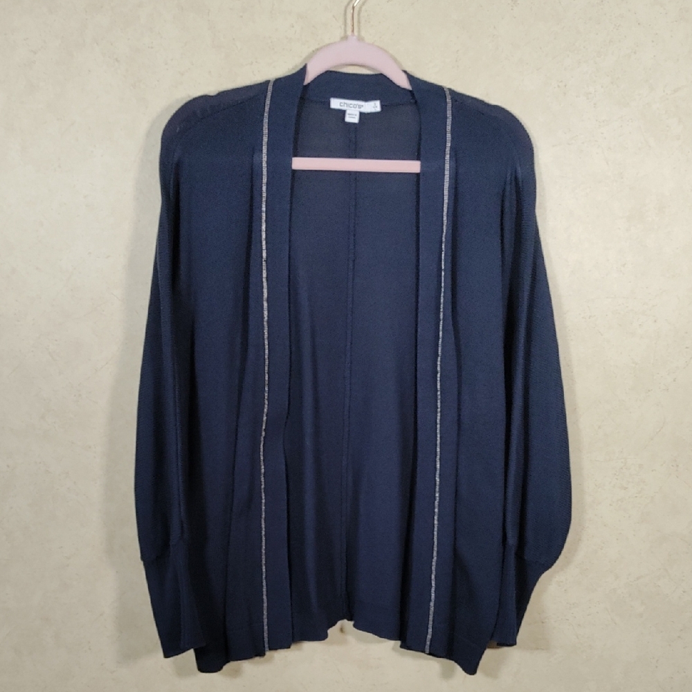 D170 Chico's navy blue open front L/S cotton cardigan L